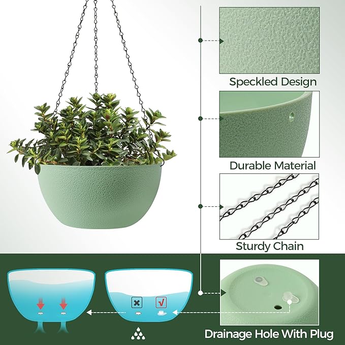 T4U 10 Inch Hanging Planters for Indoor Outdoor Plants, 2 Pack Plastic Hanging - Image 6