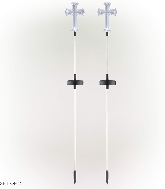 Alpine Corporation 34" Tall Outdoor Solar Powered Cross Pathway Light Stakes - Image 3