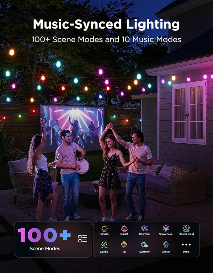 Govee S14 Bulb Outdoor String Lights 2, 144ft RGBIC Smart Warm White Outdoor - Image 5
