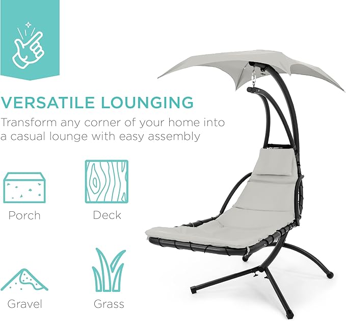 Best Choice Products Outdoor Hanging Curved Steel Chaise Lounge Chair Swing - Image 6