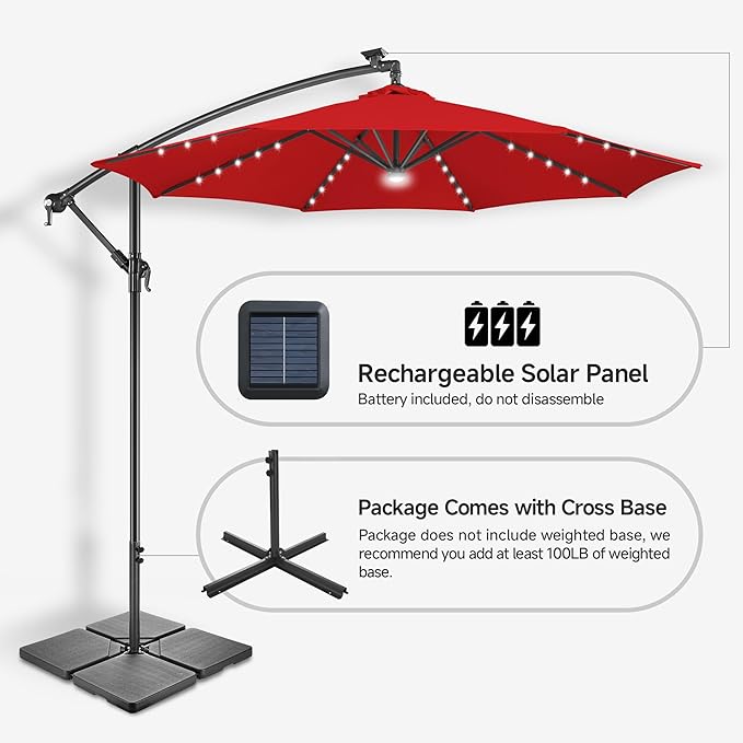 Solar Offset Patio Umbrella - 10 ft Solar Cantilever Umbrella Outdoor - Image 6
