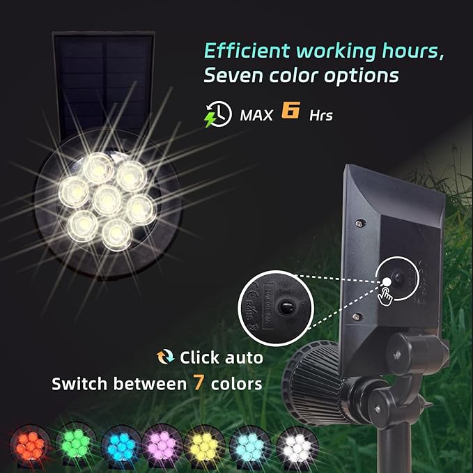 Solar Spot Lights Outdoor Color Changing, 8 Lighting Modes 2-in-1 Solar Lights - Image 3