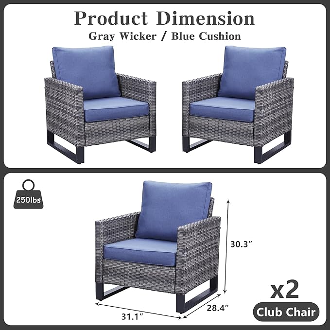 Belord Oversize Patio Chairs Set of 2 Outdoor Wicker Dining Chairs, All-Weather - Image 2