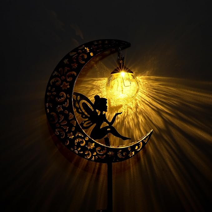 Solar Garden Lights Outdoor Decor, Moon Fairy Crackle Glass Lights, Waterproof - Image 2