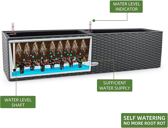 Dexceder 31.5 Inch Rattan Self Watering Planter Indoor Outdoor, Thickened Large - Image 2