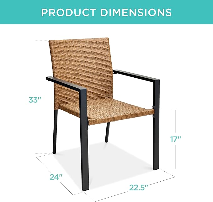 Best Choice Products Set of 2 Stackable Outdoor Wicker Dining Chairs - Image 2