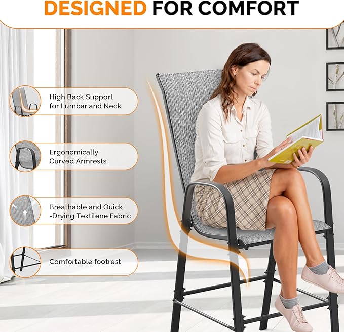VINGLI Outdoor Bar Chairs Set of 8 – Stackable Outdoor Bar Stools - Image 4