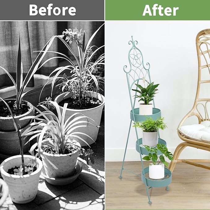 Plant Stands Indoor 3 Tie Green Metal Corner Shelf Plant Pot Holder Planters - Image 8