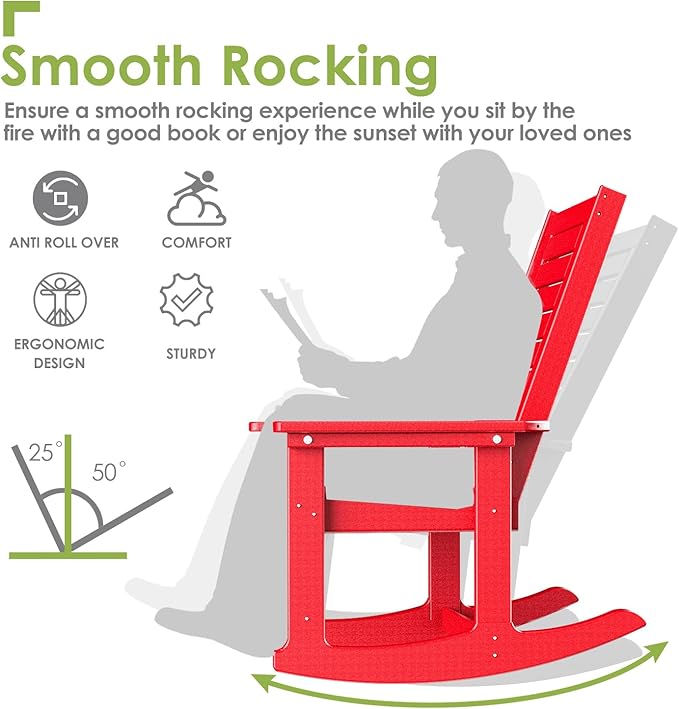 GREENVINES Outdoor Rocking Chairs | Set of 2 | Porch Rocker | HDPE Plastic | - Image 4
