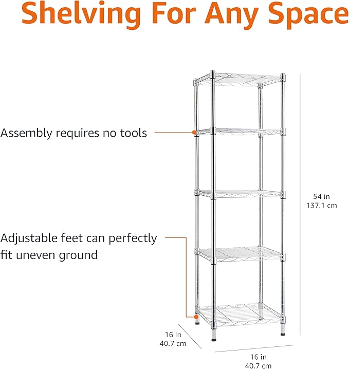 Amazon Basics 5-Shelf Tower Adjustable Storage Shelving Unit, 150 lbs Per Shelf - Image 3