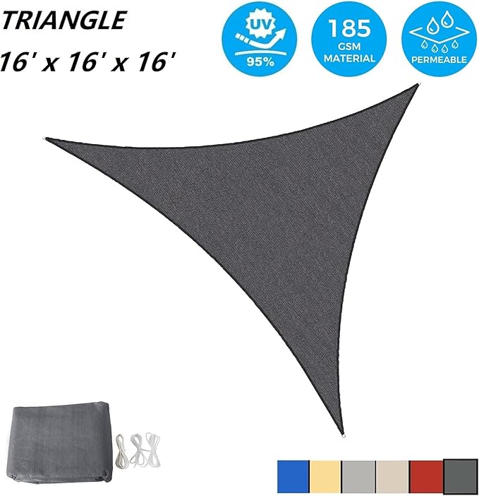 AsterOutdoor Sun Shade Sail Triangle 16' x 16' x 16' UV Block Canopy - Image 2