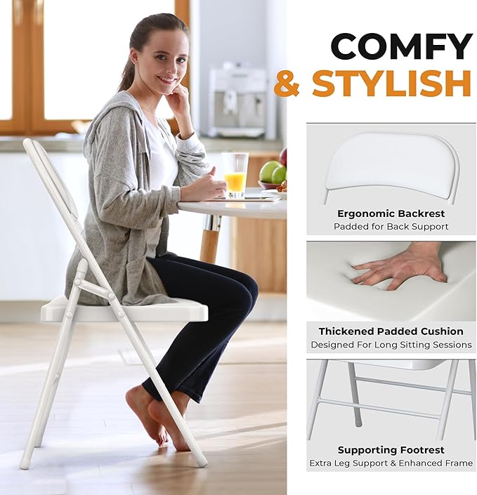 4 Pack Leather Chair | Foldable & Stackable | 350 lbs Capacity Steel Frame Seats - Image 4
