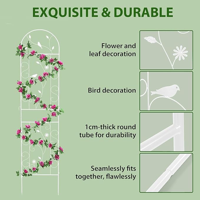 Metal Garden Trellis for Climbing Plants, 2 Pack 86.5" x 19.7" White Plant - Image 6