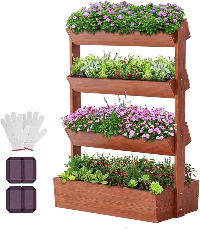 DoCred Vertical Wooden Raised Garden Bed, 4 Tier Garden Planters Freestanding by DoCred
