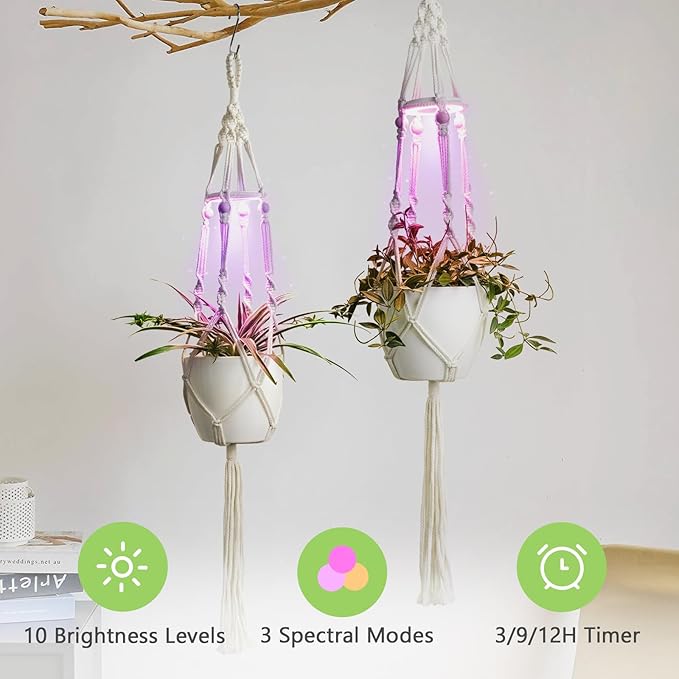 Macrame Plant Hanger with Grow Light: 2 Pack Boho Hanging Planters with Light - Image 4
