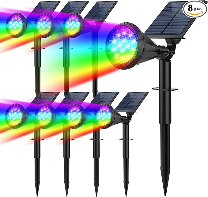 Solar Spot Lights Outdoor Color Changing, 7 Modes/14 LED Outdoor Solar Lights by FratinkSolarLights