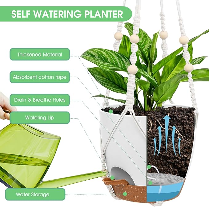 Hanging Planters for Indoor Outdoor Plants, 2 Pack Self Watering Hanging Pots - Image 3