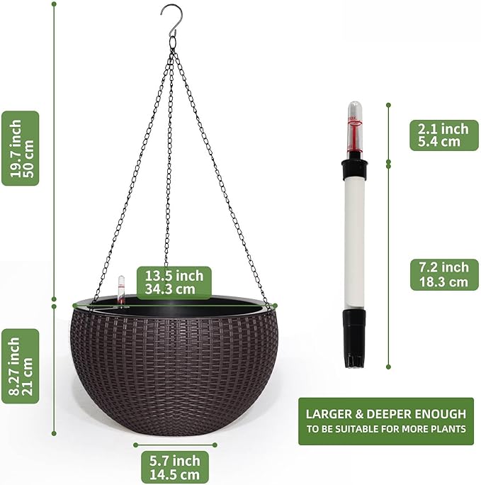 Dexceder 13.5 Inch Large Self Watering Hanging Planters Indoor Outdoor - Image 3