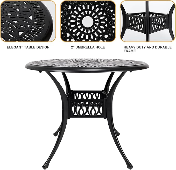 35" Outdoor Dining Table, Cast Aluminum Patio Bistro Table - Image 4