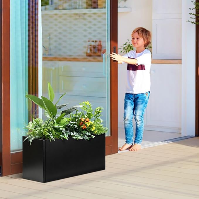 Galvanized Steel Metal Planter 25" L x 11" W x 13" H Rectangular Indoor Black - Image 8