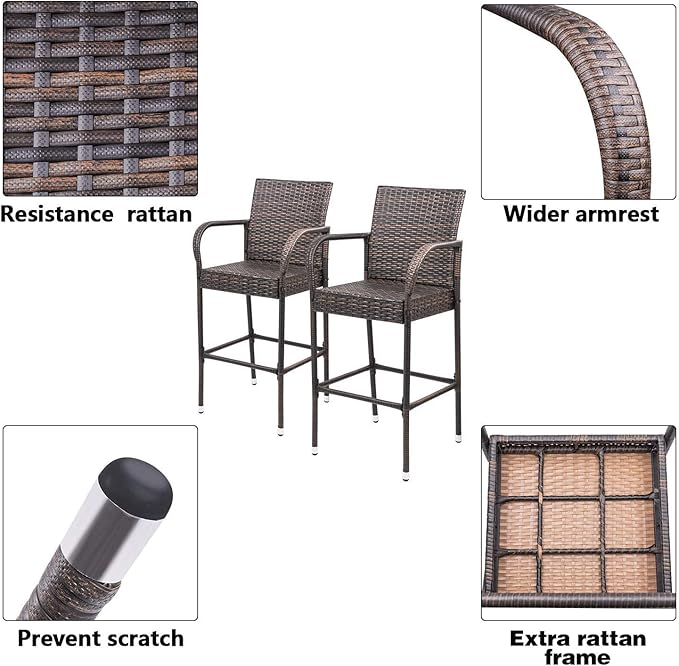 Homall Patio Bar Stools Wicker Barstools Indoor Outdoor Bar Stool Patio - Image 5