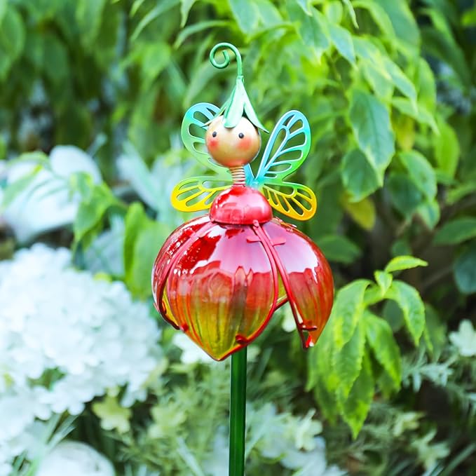 VCUTEKA Solar Garden Lights Metal Flower Decor Colorful Fairy Flowers Solar - Image 2