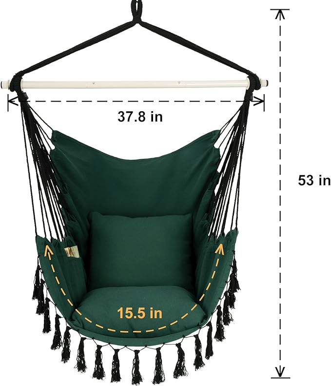 Y- STOP Hammock Chair Hanging Rope Swing, Max 500 Lbs, 2 Cushions Included - Image 7