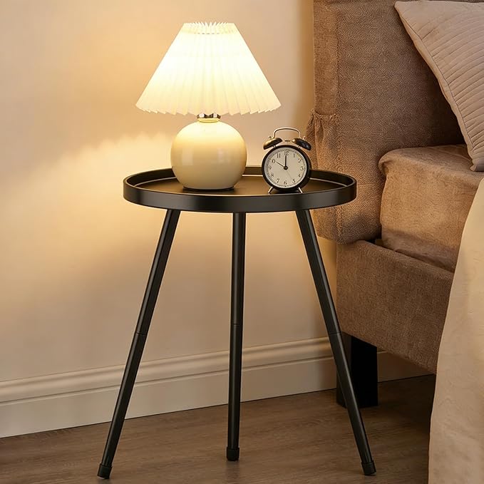 Small Round Side Table Metal End Table Outdoor Black Side Table Mid-Century - Image 2