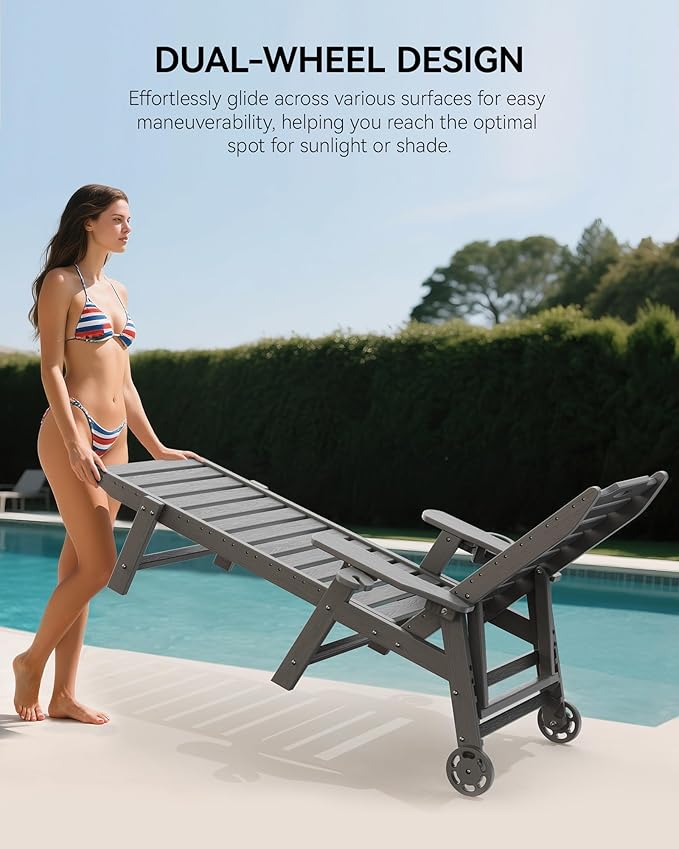 Carauci Lounge Chair Outdoor Set of 2, HDPE Chaise Lounge - Image 4