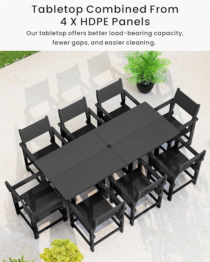9-Piece Outdoor Dining Set, HDPE Weatherproof Patio Table and Chairs Set - Image 4