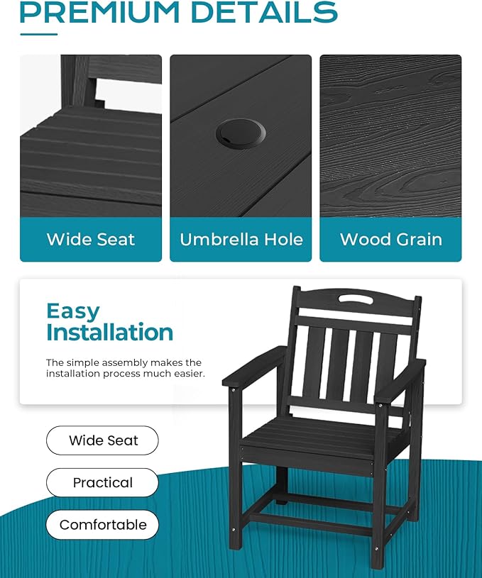 Ciokea Outdoor Patio Dining Chair, HDPE Porch Chairs - Image 6