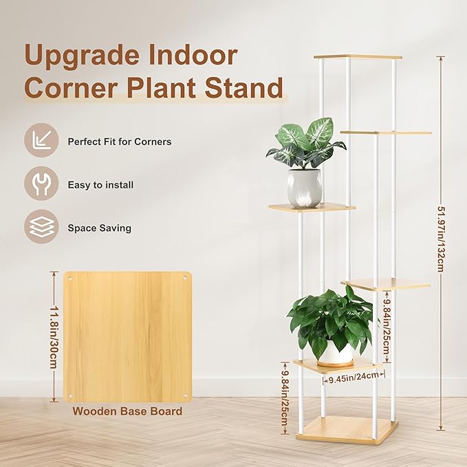 6 Tier Plant Stand Indoor Outdoor, Wood Metal Corner Shelf, Planter Shelf - Image 3