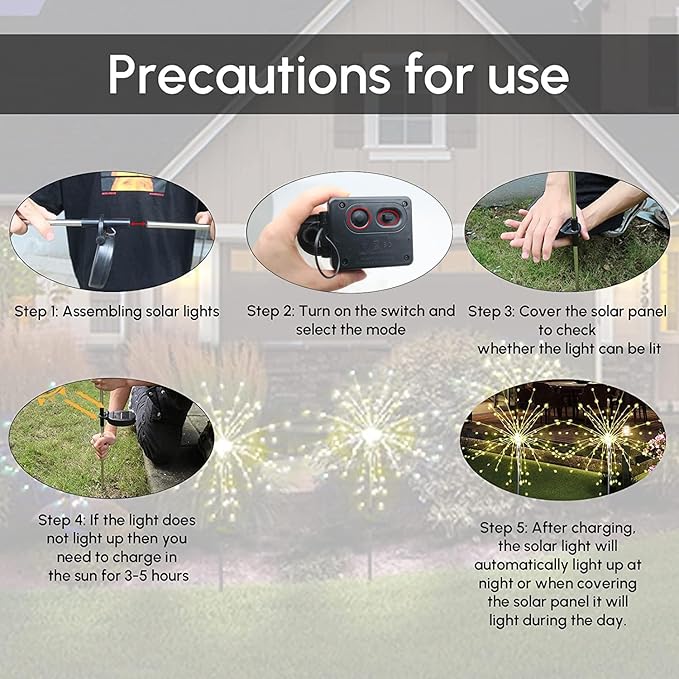 Solar Garden Firework Lights Outdoor Waterproof 6 Pack Solar Powered Art Stake - Image 7