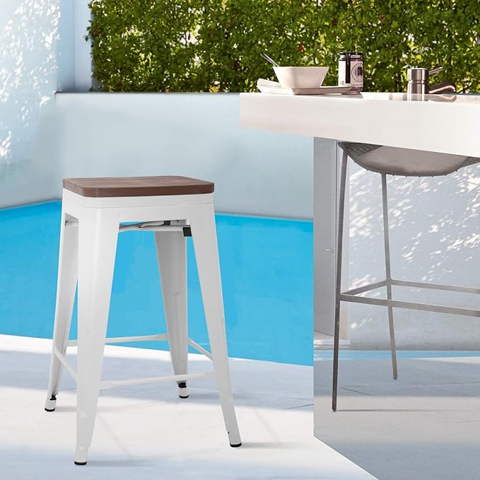 FDW Metal Bar Stools Counter Height Barstool Stackable Barstools Indoor Outdoor - Image 4