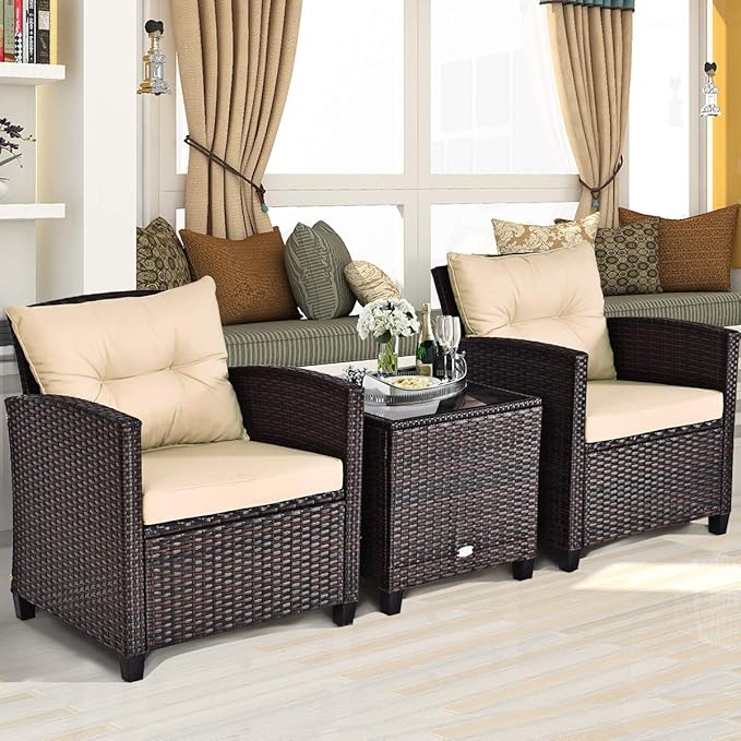 Tangkula 3 Pieces Patio Furniture Set, PE Rattan Wicker 3 Pcs Outdoor Sofa Set - Image 3