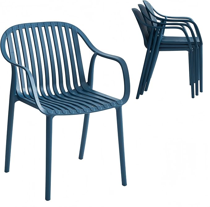 Modern Stackable Outdoor & Indoor Plastic Dining Chairs Set, Armchairs Set by XDECO