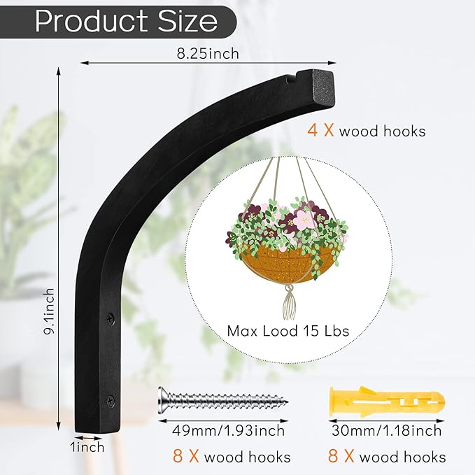 Juexica 4 Pcs Plant Hanger Wooden, 8 Inch Hanging Plant Hooks - Image 2