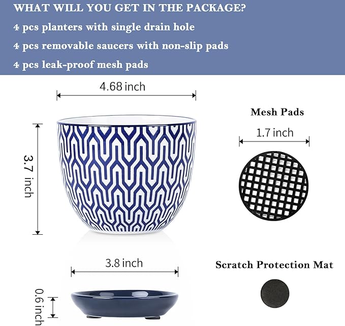 Selamica Ceramic Plant Pots, 4.6 Inch Flower Pots - Image 3
