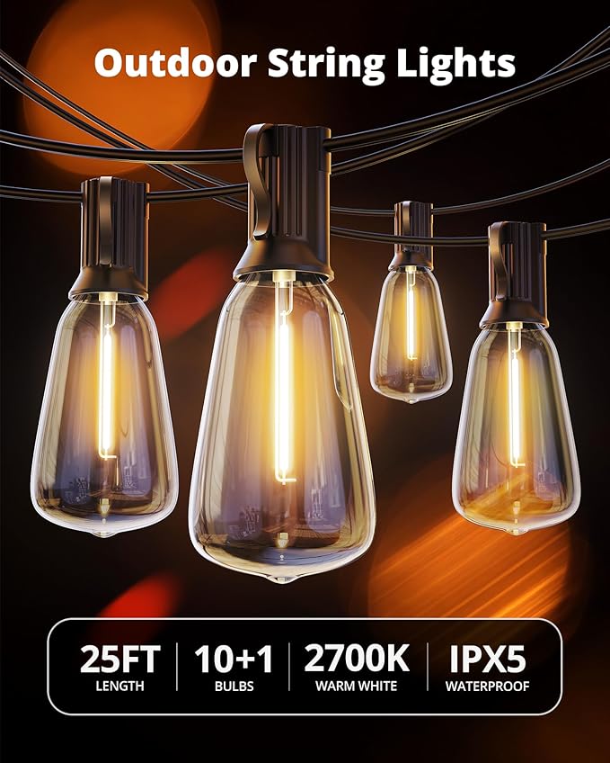 VIPAR Outdoor String Lights 25FT LED Patio Lights IPX5 Waterproof - Image 9
