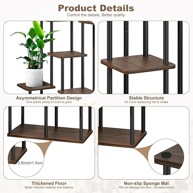 7 Tier Plant Stand Indoor, Thickened Metal Wood Corner Plant Shelf Stands - Image 3