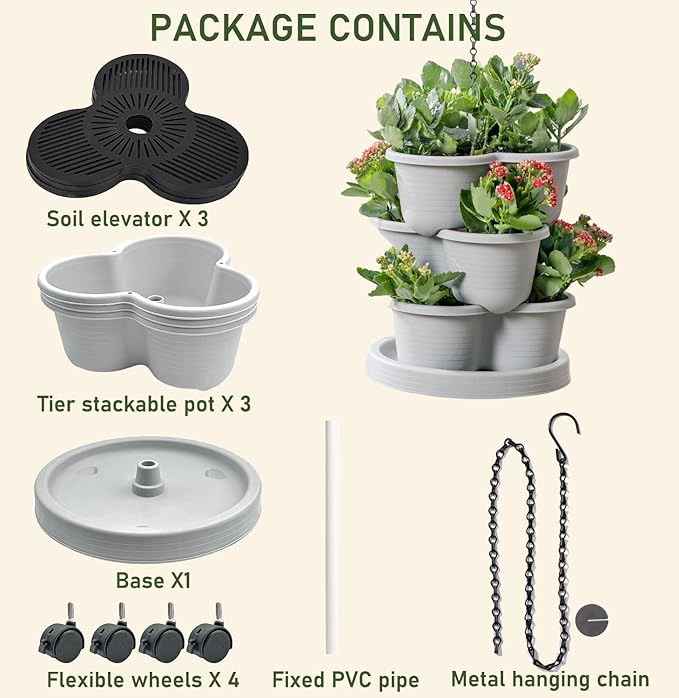 Vertical Strawberry Planter 3 Tier Hanging Vertical Gardening Stackable Planter - Image 2