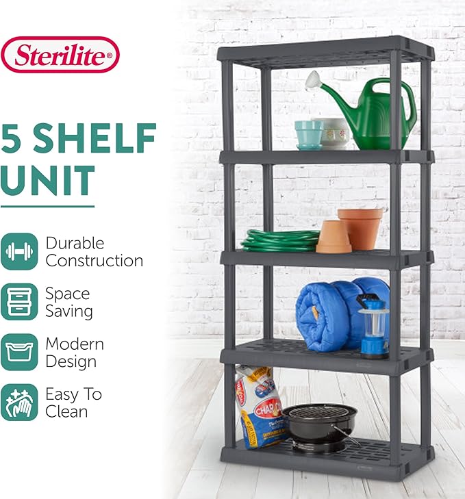 Sterilite 2-Pack 5 Shelf Unit, Heavy-Duty Shelving Storage Rack - Image 4