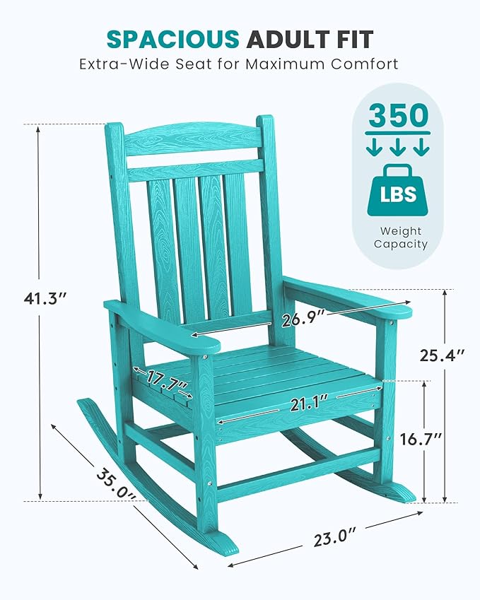 SERWALL HDPE Outdoor Rocking Chair Set of 4, Patio Rocking Chairs, All-Weather - Image 3