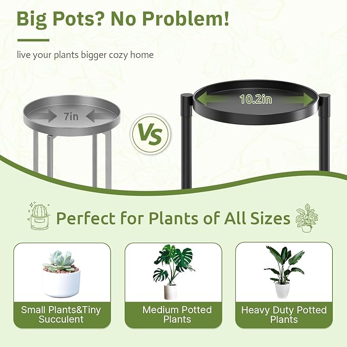 3 Tier Plant Stand Indoor Outdoor, 10in Wide Metal Tiered Tall Flower Pot - Image 3