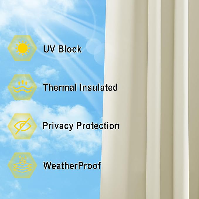 NICETOWN 2 Panels Outdoor Patio Curtainss Waterproof Room Darkening Drapes - Image 5