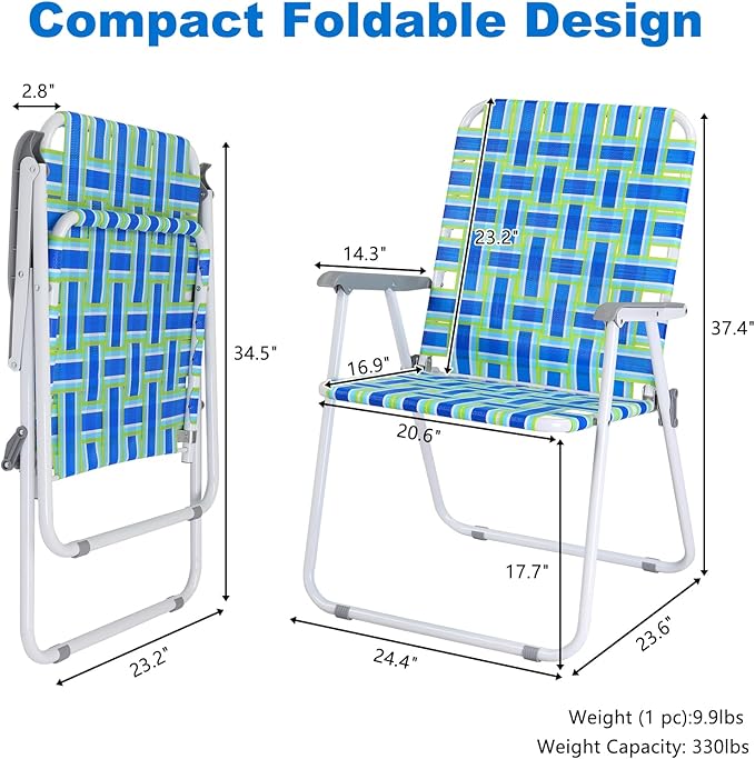 VINGLI Patio Lawn Webbed Folding Chairs Outdoor Beach Portable Camping Chair - Image 3