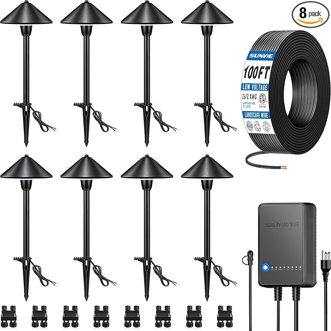 SUNVIE All-In-One LED Low Voltage Landscape Lighting Kit, 8 Pack Pathway Lights by SUNVIE