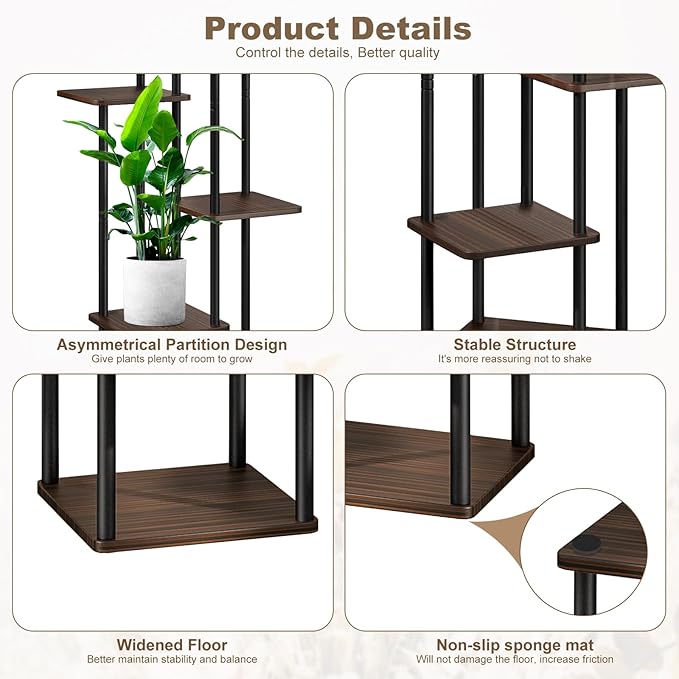 6 Tier Wood Tall Plant Stand Metal Rack Indoor, Planter Shelf Display Rack - Image 4