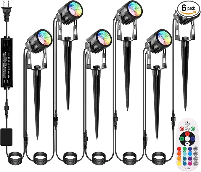 Outdoor Landscape Lighting, 6 Pack RGB Outdoor Spot Lights by IRISECO
