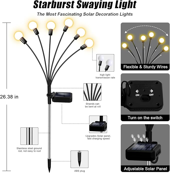 Solar Garden Lights Outdoor, 10 Pack 60LED Waterproof Solar Powered Lights - Image 4